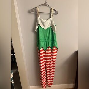 Festive Green and Red Elf Costume.